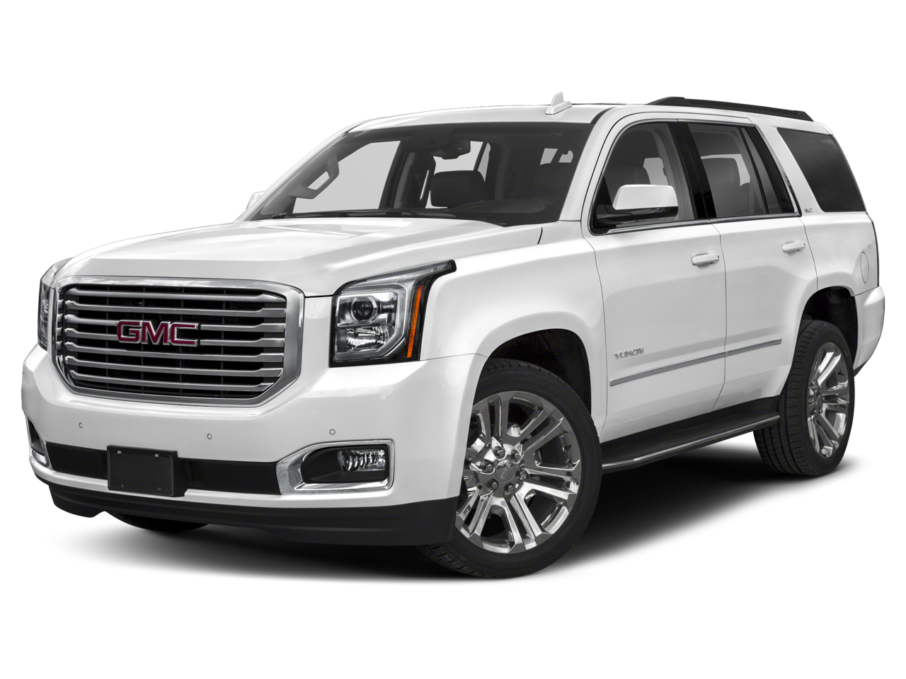 2018 GMC Yukon SLT in White Frost Tricoat — front three-quarter view